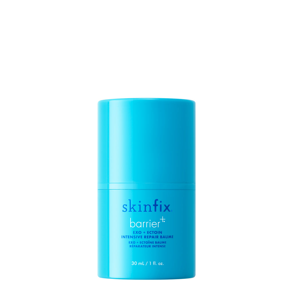 Image of blue bottle with Skinfix Logo and product name Barrier+ Exo + Ectoin Intensive Repair Baume.