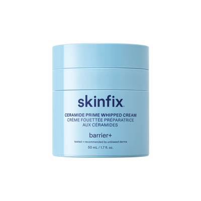 Skinfix Ceramide Prime Whipped Cream — light blue cylindrical jar with navy text, 50 mL, on a transparent background.