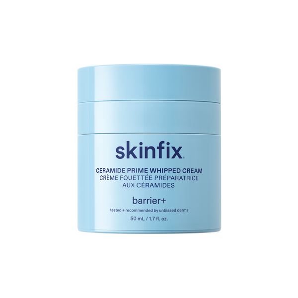Skinfix Ceramide Prime Whipped Cream — light blue cylindrical jar with navy text, 50 mL, on a transparent background.