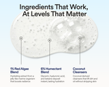 Diagram of skincare product with labeled ingredients on a light blue background