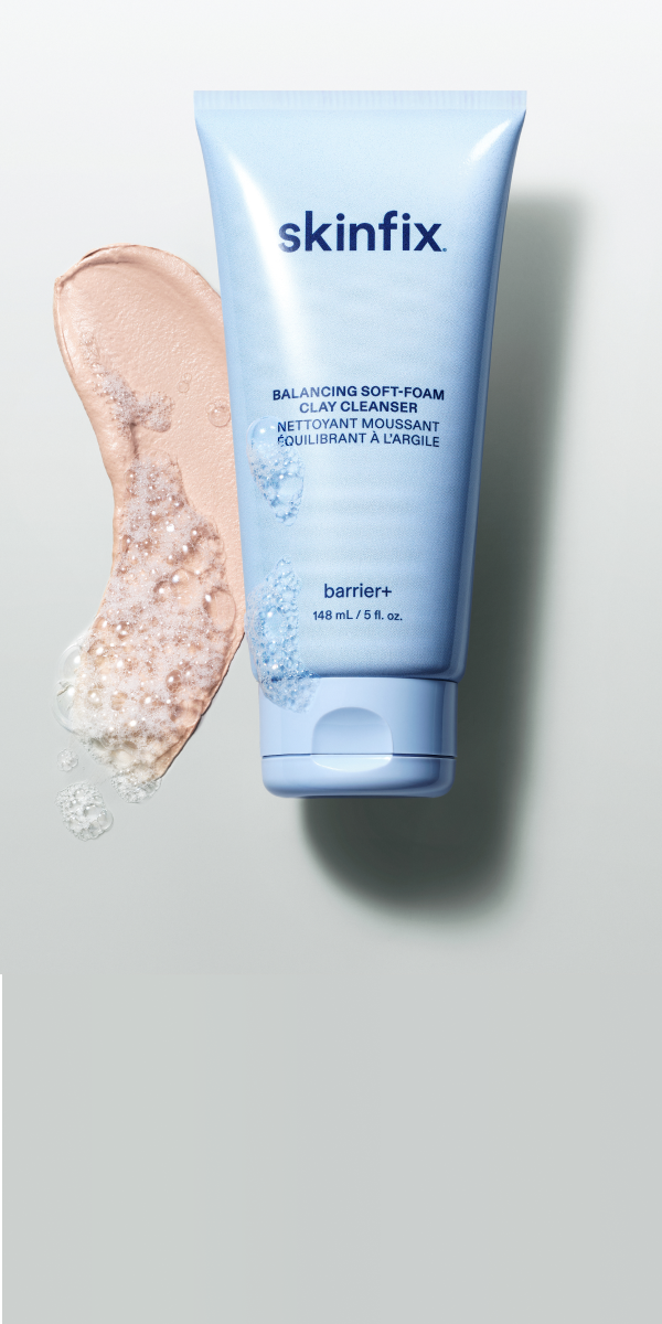 Skinfix Balancing Soft-Foam Clay Cleanser with texture and bubbles.