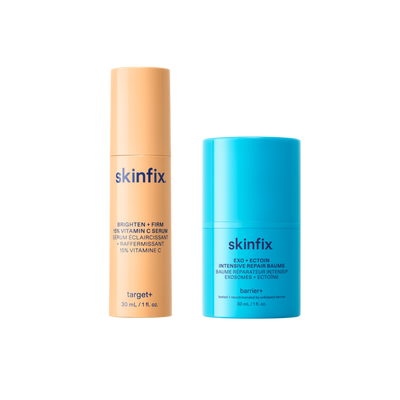 Skinfix Brighten + Firm 15% Vitamin C Serum and Exo + Ectoin Intensive Repair Baume side by side