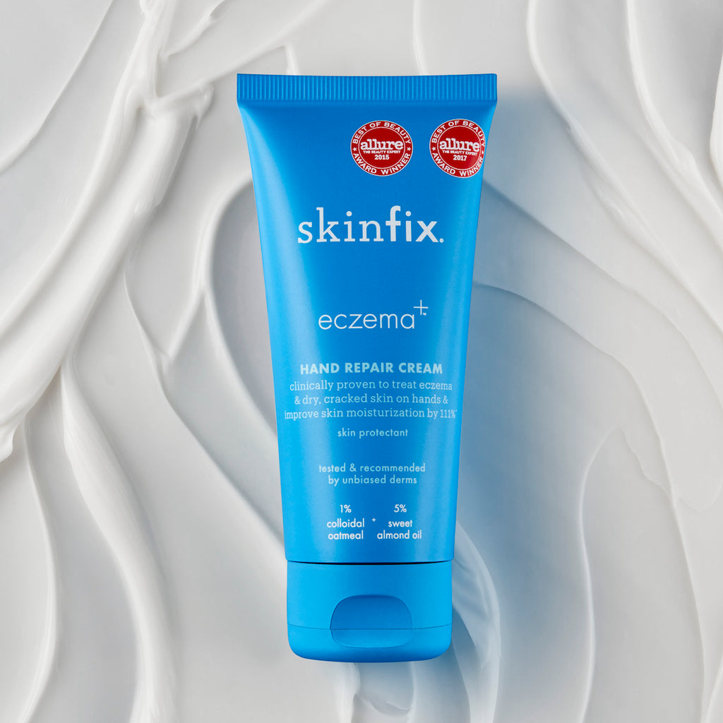 Skinfix Eczema+ Hand Repair Cream bottle with cream texture