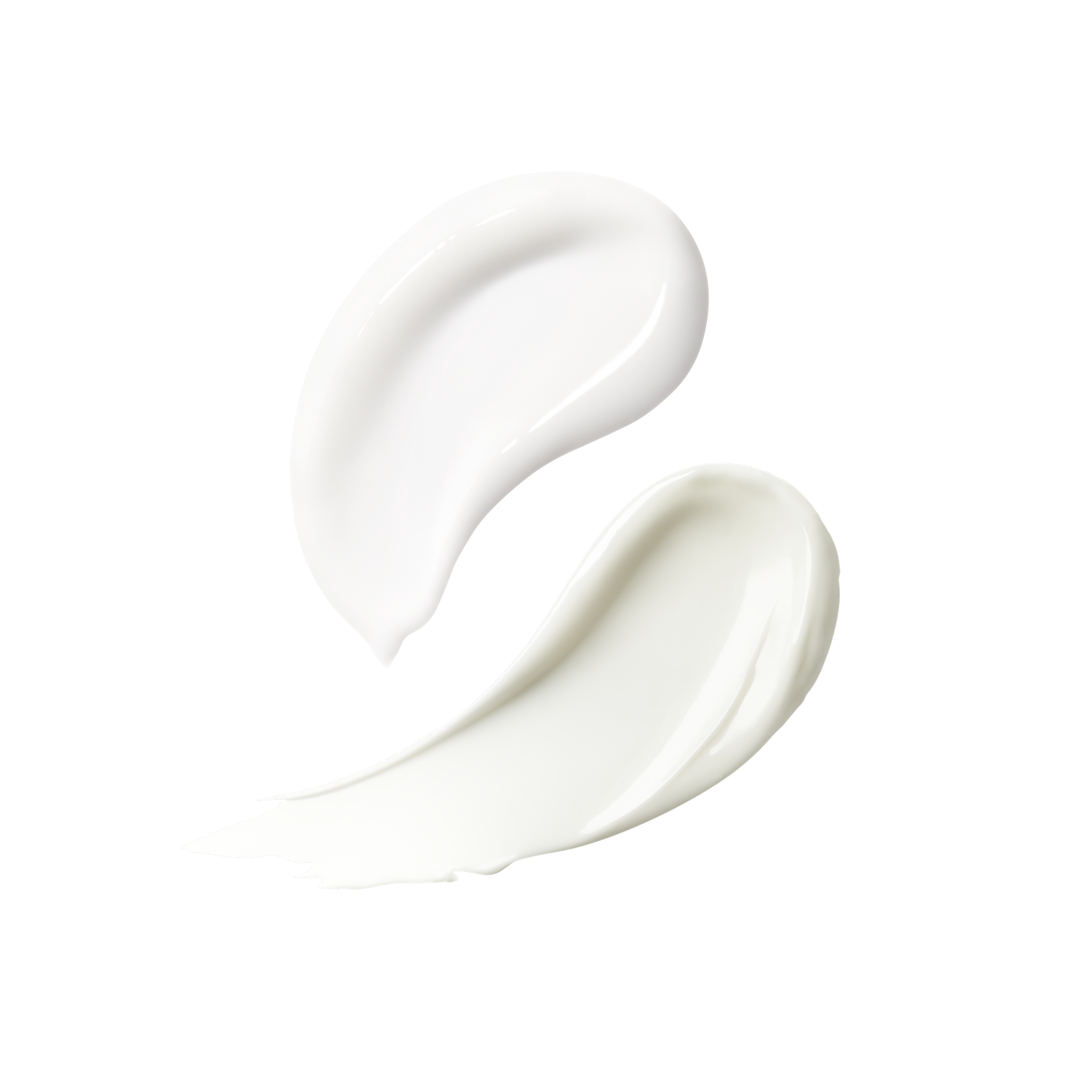 Close-up of two white skincare texture swatches.