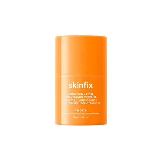 Orange skincare serum container with 'skinfix' branding on a white background