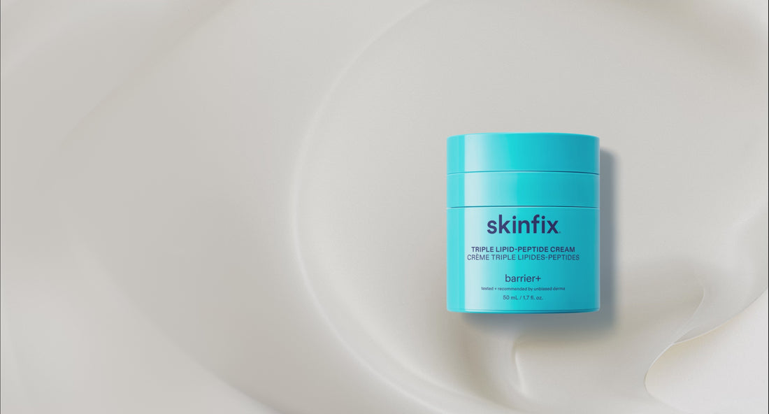 Friends & Family sale banner video showing Skinfix products with texture swatches, offering 20% off with free shipping.